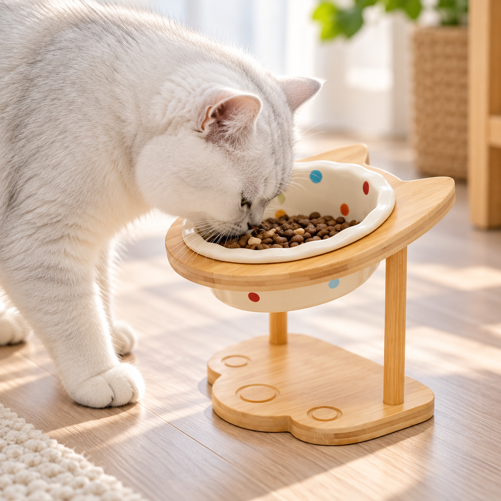 猫耳スタンド付き 陶器フードボウル