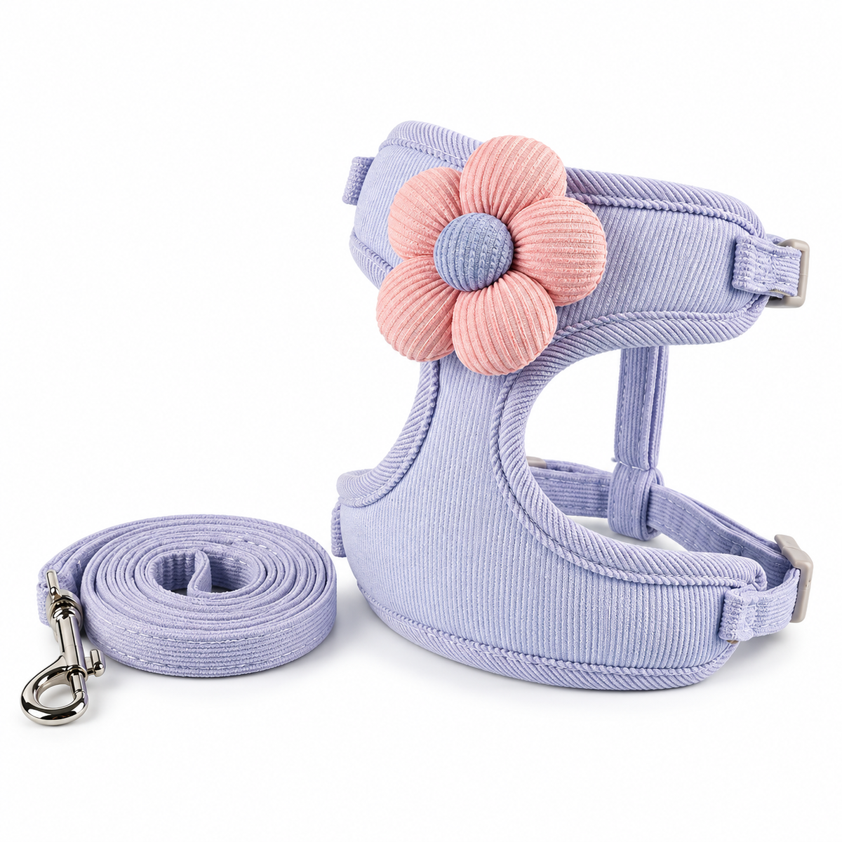 お花付き ベスト型ハーネス＆リードセット 猫・小型犬用 全4色 XS〜L