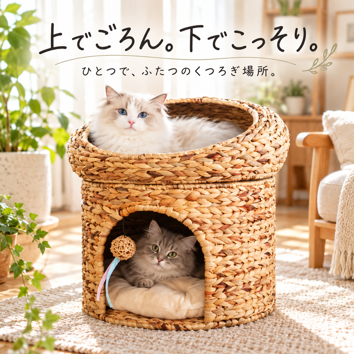 2段式 ラタン編み猫ハウス