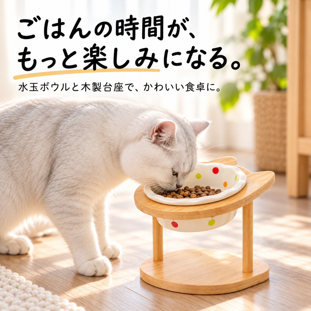猫耳スタンド付き 陶器フードボウル