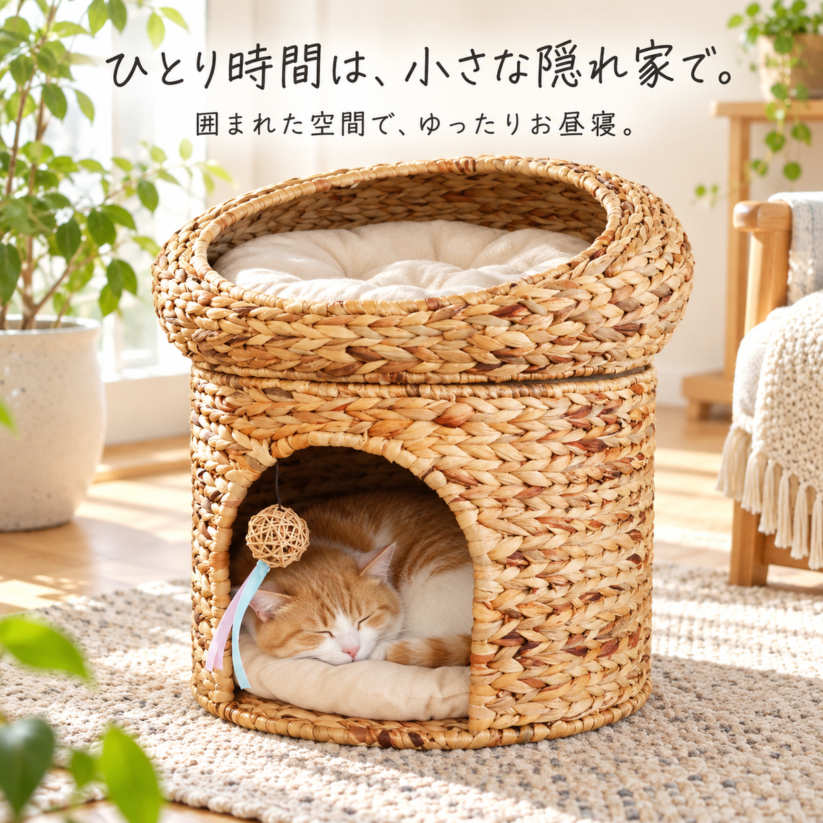 2段式 ラタン編み猫ハウス