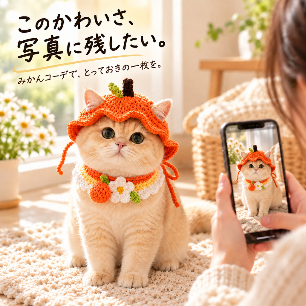 みかんのニット 帽子＆つけ襟セット