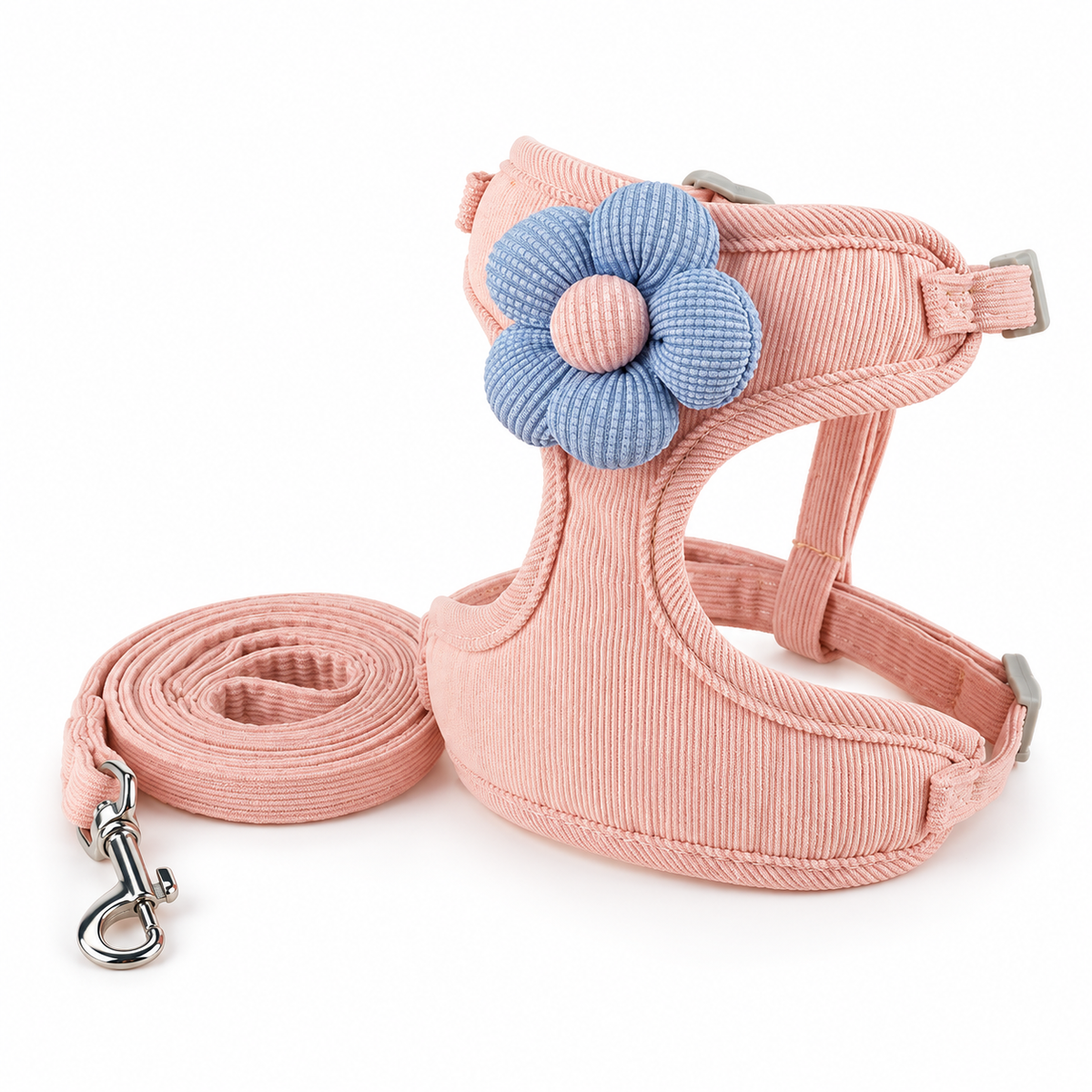 お花付き ベスト型ハーネス＆リードセット 猫・小型犬用 全4色 XS〜L