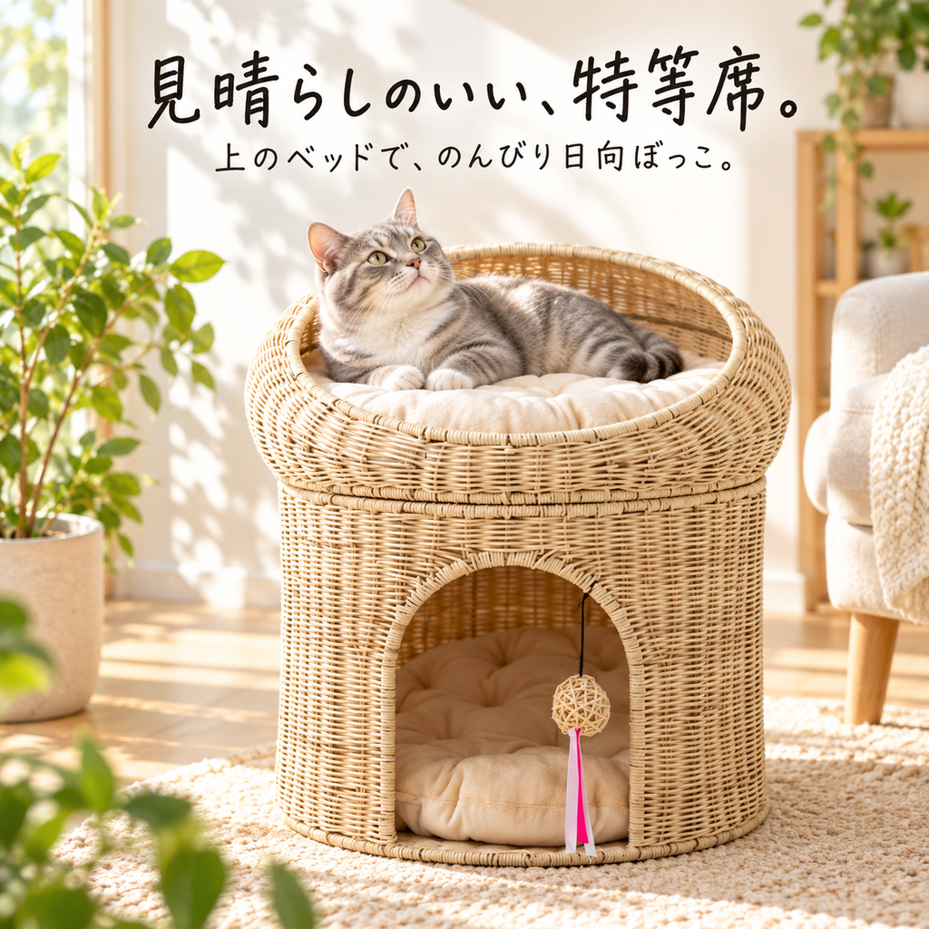 2段式 ラタン編み猫ハウス
