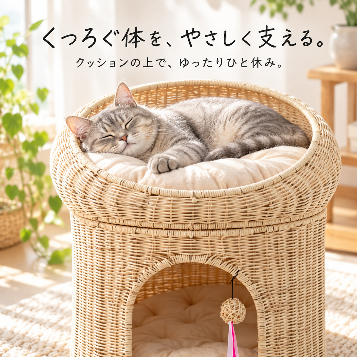 2段式 ラタン編み猫ハウス