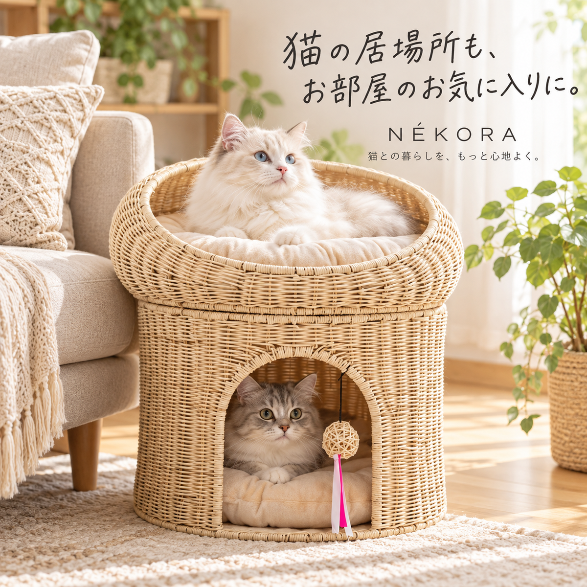 2段式 ラタン編み猫ハウス