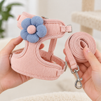 お花付き ベスト型ハーネス＆リードセット 猫・小型犬用 全4色 XS〜L