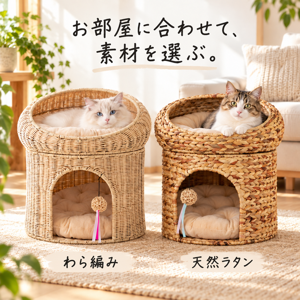 2段式 ラタン編み猫ハウス